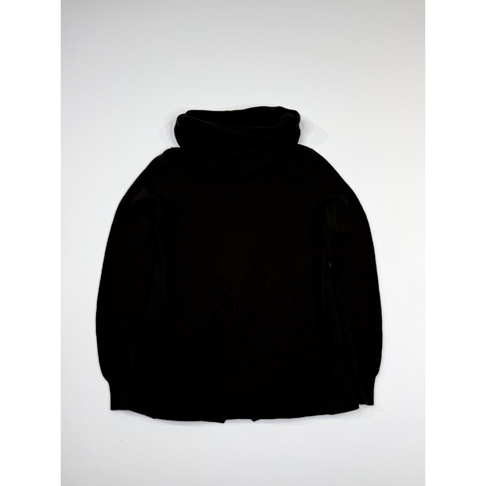 Ellen Tracy Sweater Womens Medium Black Merino Wool Ribbed Cowl Neck Split Back